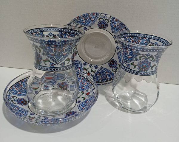 Mavi Lacivert Desenli Çay Bardak Takımı