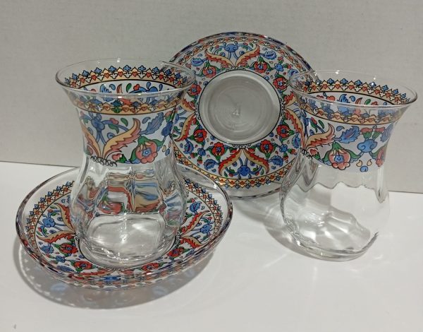 Kırmızı & Sarı & Mavi Desenli Çay Bardak Takımı