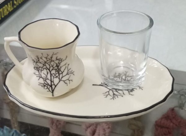 Kahverengi Ağaç Desenli Tekli Kahve Sunum Takımı