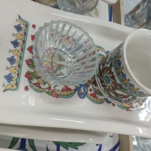 Sarı Kırmızı Mavi Çiçek Desenli Tekli Kahve Sunum Takımı