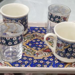 Lale ve Papatya Lacivert Desenli Kahve Sunum Takımı