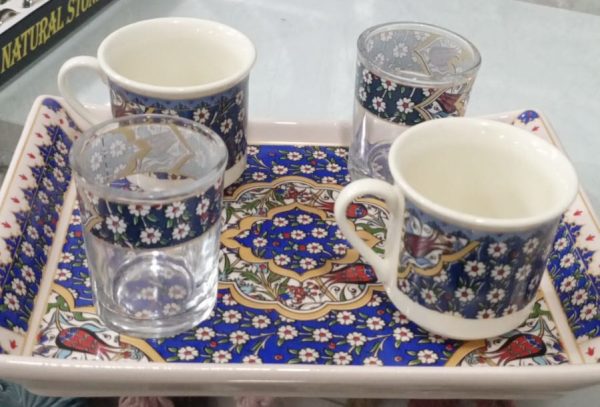 Lale ve Papatya Lacivert Desenli Kahve Sunum Takımı